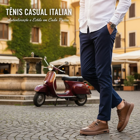 Tênis Ortopédico em Couro Legitimo Italian Lugan + Relógio de Brinde